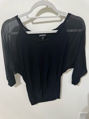 Express Black Crewneck Top with Subtle Seam Detail